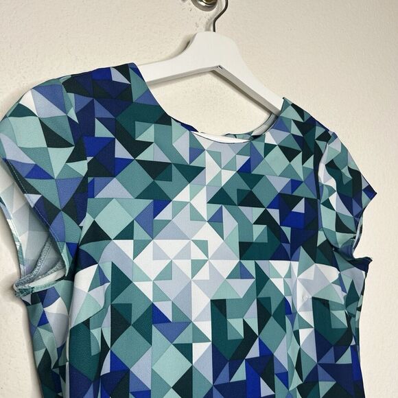 H&M Blue and Green Geometric Blouse 4 - Picture 2 of 7